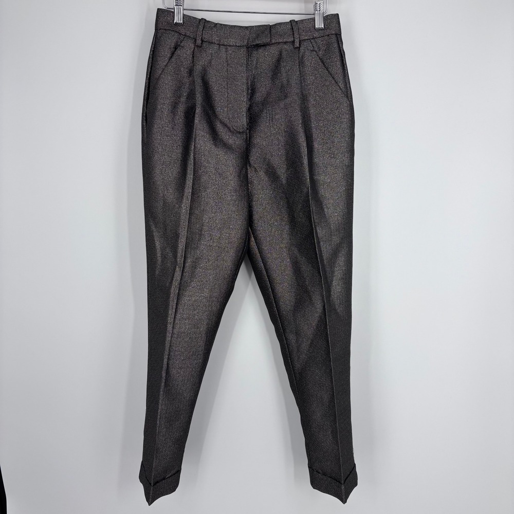 Reiss Sienna Trousers Women 4R Black Gold Metallic Tapered Cuffed Dress‎ Pants